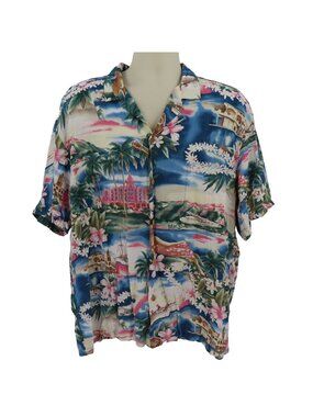 Diamond Head Men XL Hawaiian Aloha Pink Building Beach Marina Lei Airplane Shirt